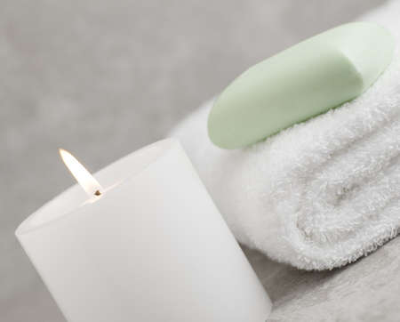 Spa display against a ganite stone backdrop.の写真素材