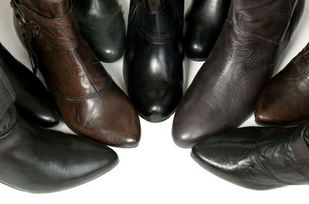 There is black shining shoes for wearing