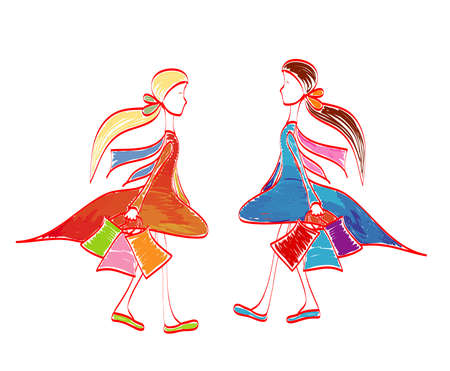 Vector illustration on wich are woman with item in bagsのイラスト素材