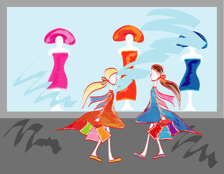 Vector illustration on wich are women in the streetのイラスト素材