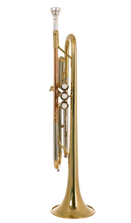 There is a musical instrument trumpet, new and shiningの写真素材