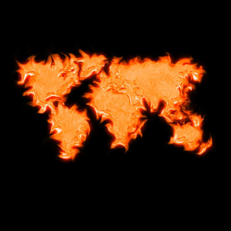 Global map of the world with flames like fireの写真素材