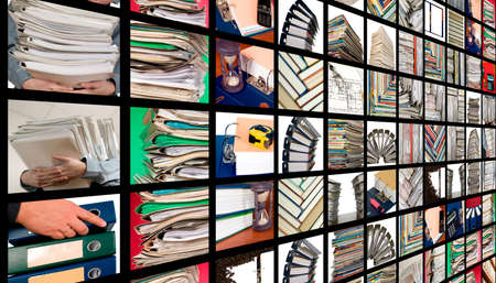 There is a mix of various photos on black backgroundの写真素材