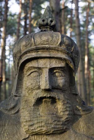 Wooden monument of king on nature concept backgroundの写真素材