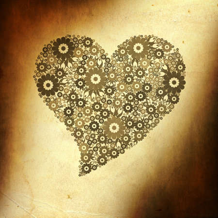 Grunge background with colorful heart of flowerの写真素材