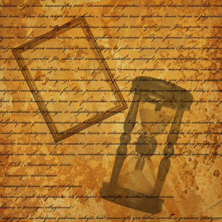 Text is written on grunge old paper with various ornamentsの写真素材