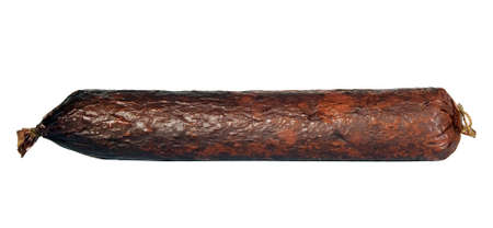 Tasty sausage made in village on white backgroundの写真素材