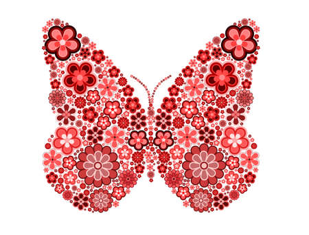 Butterfly made from many various flowers, vector illustrationのイラスト素材