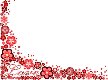 Frame with word love made from many various flowers, vectorのイラスト素材