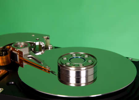 Inside of hard disc, platter with read and write head