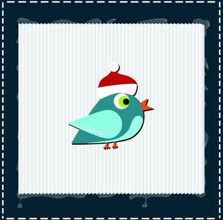 Bird with christmas red hat on his head, frame compositionのイラスト素材
