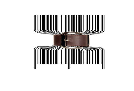 A bar code tighten with brown beltの写真素材