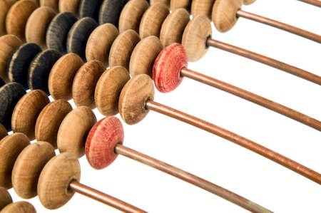 Old mathematical calculator abacus made from wood and metal bars