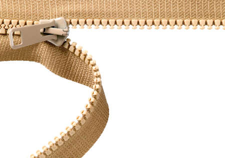 Brown zip with metal teeth, unzipped, clothing industryの写真素材