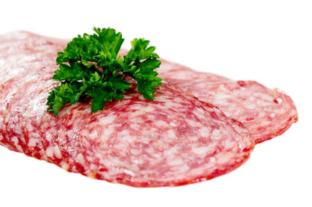 Tasty high quality sausage on white isolated background