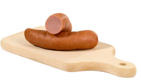 Thick sausage from meat on wooden tabletの写真素材