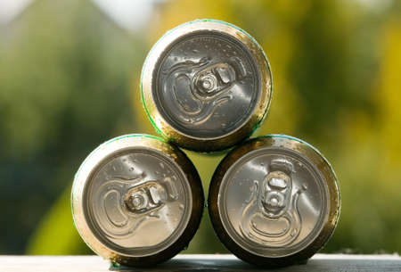 Metal beer can, unopened, alcohol and drink theme