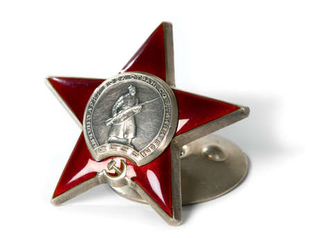 Silver medallion with red star from Russia militaryのeditorial素材