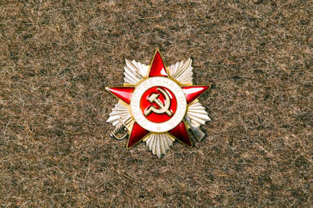 Silver medallion with red star from Russia militaryのeditorial素材