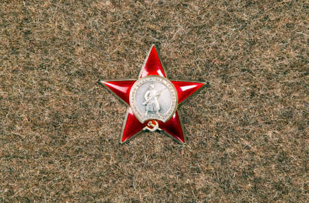 Silver medallion with red star from Russia militaryのeditorial素材