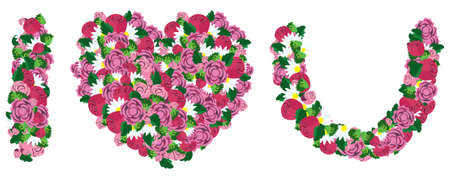 I love you made from heart and flower, love concept, vectorのイラスト素材