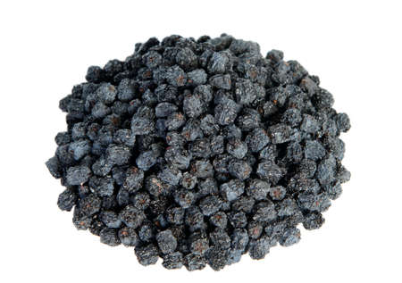 Dried black aronia berries on white backgroundの写真素材