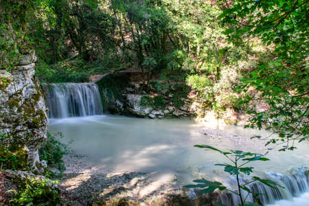 pisciarelle waterfall locality rocca Sanzenoneの写真素材