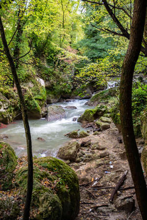 Ponte del Toro Marmore waterfall in Valnerina Umbriaの写真素材
