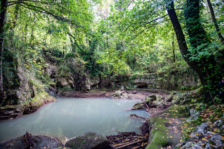 Ponte del Toro Marmore waterfall in Valnerina Umbriaの写真素材