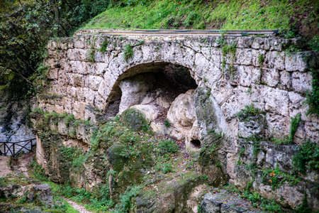 historic bridge of the bull near cascade delle marmoreの写真素材
