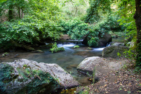monte gelato waterfalls in italy sunny dayの写真素材