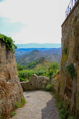 village of Bagnoregio isolated village that can not be reached by car only on footの写真素材