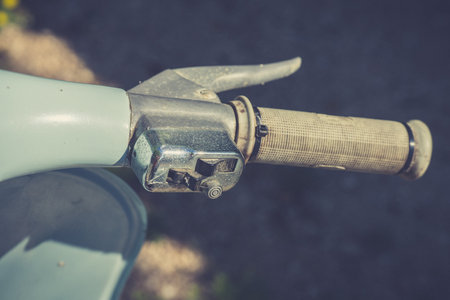 terni ,umbria 05 07 2020 :right side handlebar with vespa 50 special vintage piaggio controlsのeditorial素材