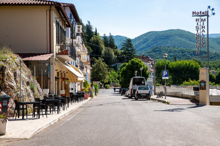 piediluco, italia 25 maggio 2020:main street in the country of piediluco in italyのeditorial素材