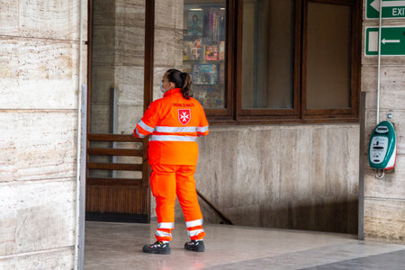 terni,italy may 29 2020:civil protection at terni station for covid checksのeditorial素材