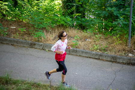 terni,italy june 01 2020 :women who exercise in the park in the morningのeditorial素材