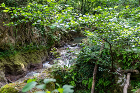 black river that comes from the marmore waterfallsの写真素材
