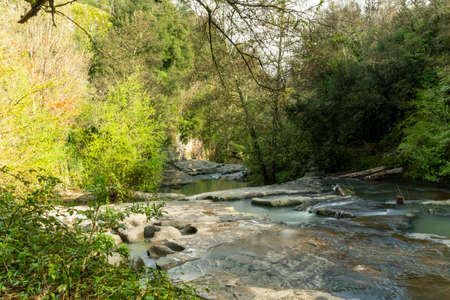 river of fosso castello in soriano nel cimino viterboの写真素材
