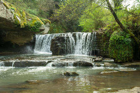 waterfall of fosso castello in soriano nel cimino viterboの写真素材
