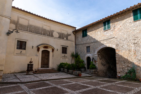 atrium inside the village with church and youth hostelのeditorial素材