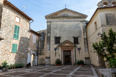 atrium inside the village with church and youth hostelのeditorial素材