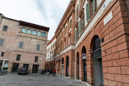 main square of foligno where there is the municipality and the churchのeditorial素材