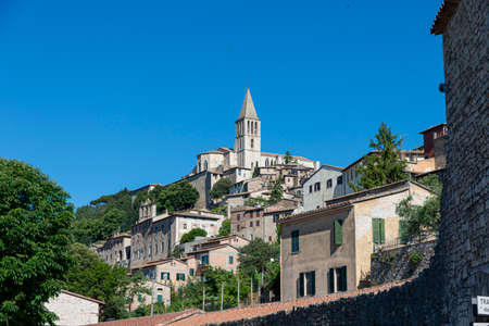 town of todi seen from outside the wallsの写真素材