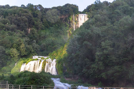 marmore waterfall the highest in europe in the early eveningの写真素材