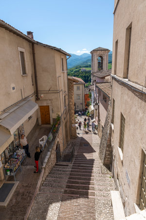 alleys of Cascia with souvenir shopsのeditorial素材