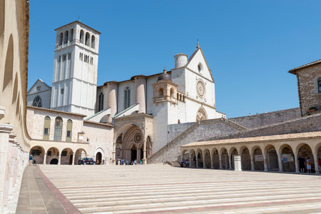 assisi,italy july 11 2020 :basilica of san francesco of assisiのeditorial素材