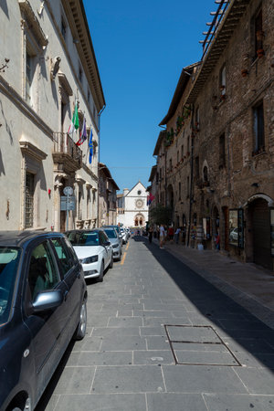 assisi,italy july 11 2020 :street san francesco in the center of assisiのeditorial素材