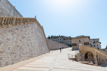assisi,italy july 11 2020 :lower square of the basailica of san francesco di assisiのeditorial素材