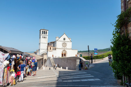 assisi,italy july 11 2020 :basilica of san francesco of assisiのeditorial素材