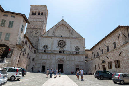 assisi,italy july 11 2020 :cathedral of san rufino near square of commonのeditorial素材